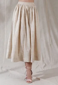 Ivory tan gathered and flared khadi calf length skirt image 1