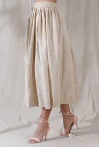 Ivory tan gathered and flared khadi calf length skirt image 3