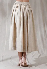Ivory tan gathered and flared khadi calf length skirt image 4