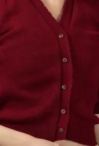 Wine-Colored Acrylic Cashmilon Knitted Quarter Sleeves Crop Top Blouse image 4