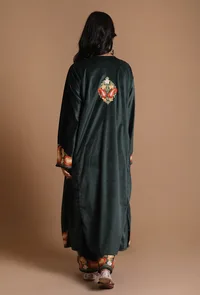 Set Of 3 Mineral Green Aari Embroidered Kashmiri Phiran-Free Size image 3