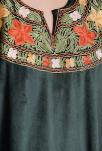 Set Of 3 Mineral Green Aari Embroidered Kashmiri Phiran-Free Size image 6