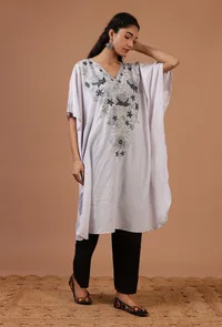 Purple Magenta Cotton Crush Ari Embroidered Kaftan- Free Size image 1