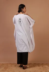 Purple Magenta Cotton Crush Ari Embroidered Kaftan- Free Size image 4