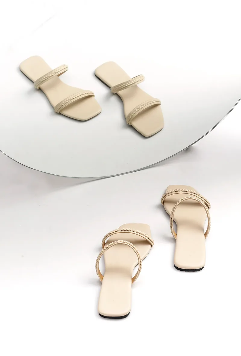 Creamy White Cruelty Free Leather Sliders