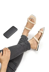 Creamy White Cruelty Free Leather Sliders image 2