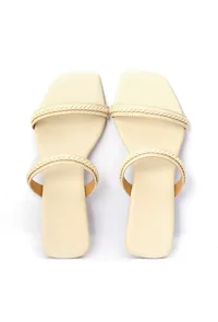 Creamy White Cruelty Free Leather Sliders image 3