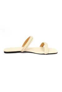 Creamy White Cruelty Free Leather Sliders image 5