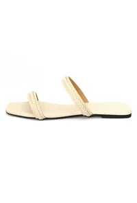 Creamy White Cruelty Free Leather Sliders image 6