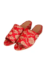 Red Brocade Block Heels image 2