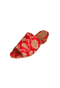 Red Brocade Block Heels image 3