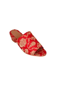 Red Brocade Block Heels image 4