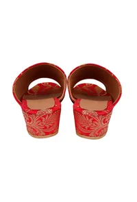 Red Brocade Block Heels image 5