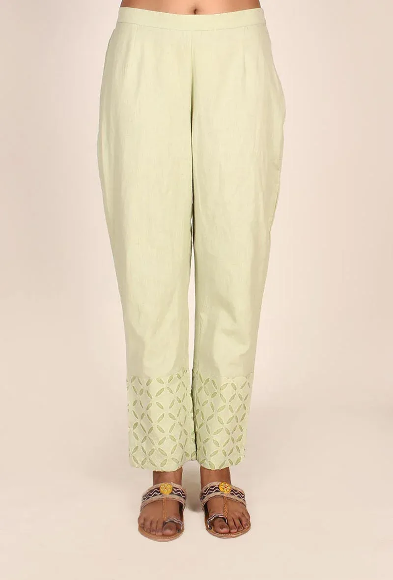 Pistachio Green Cotton Applique Palazzos
