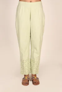 Pistachio Green Cotton Applique Palazzos image 1