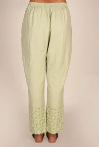Pistachio Green Cotton Applique Palazzos image 3