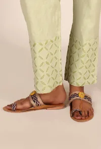 Pistachio Green Cotton Applique Palazzos image 4