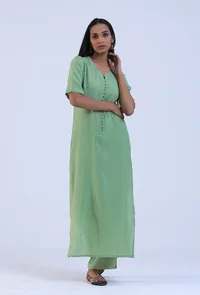 Set Of 2: Green Cotton Kurta with Pant & Dupatta Set image 1