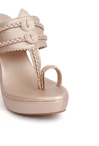 Glimmer Golden Vegan Leather Kolhapuri Heels image 6