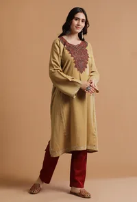 Camel Kashmiri Sozni Embroidery Phiran-Free Size image 2
