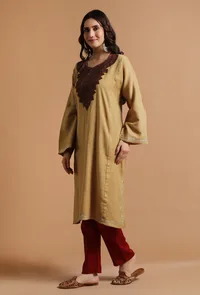 Camel Kashmiri Sozni Embroidery Phiran-Free Size image 3