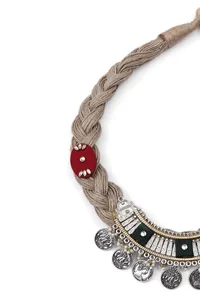 German Silver Jute Red And Green Necklace image 3
