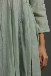 Olive Green Floral Jamdani Front Gather Kurta Dress image 5