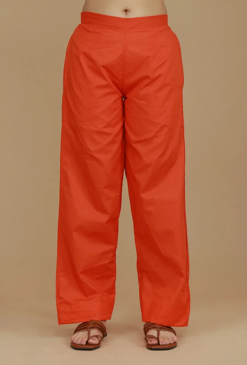 Solid Orange Cotton Pants