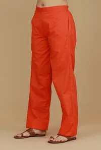 Solid Orange Cotton Pants image 2