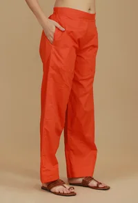 Solid Orange Cotton Pants image 3