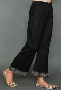 Black Plazzos With Kantha Embroidery image 2
