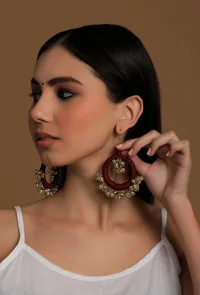 Aza Burgundy Red Ghungroo Tribal Earrings image 1