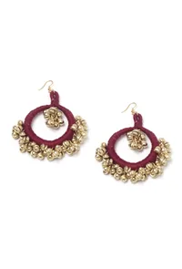 Aza Burgundy Red Ghungroo Tribal Earrings image 2