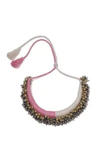 Maahi Duo White and Pink Tribal Gold Ghungroo Necklace image 2