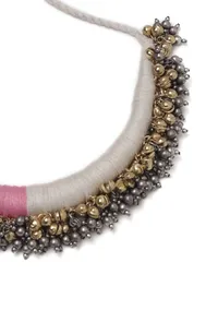 Maahi Duo White and Pink Tribal Gold Ghungroo Necklace image 3