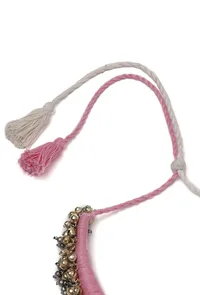 Maahi Duo White and Pink Tribal Gold Ghungroo Necklace image 4