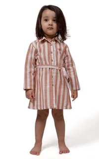 Rustic Stripe Tunic Dress with Waist Belt image 1