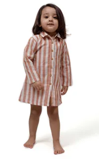 Rustic Stripe Tunic Dress with Waist Belt image 3