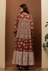 Rust Red & Beige Kalamkari Cotton Kurta image 4