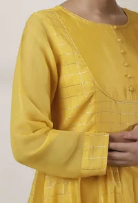 Set of 2: Yellow Kalidar Chanderi Kurta with Churidar image 5