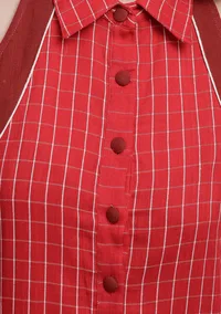 Red Gamcha With Contrast Tier Dress image 5