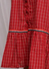 Red Gamcha With Contrast Tier Dress image 6