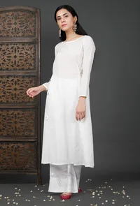 Set of 2: Side Dori White Soya Cotton Kurta And Cotton Palazzos image 1