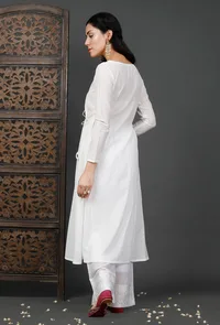 Set of 2: Side Dori White Soya Cotton Kurta And Cotton Palazzos image 3