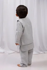 Set of 3: Black striped Cotton Kurta and Pajama with Striped Nehru Jacket image 2