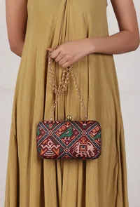 Anya Maroon, Blue & Multi Patola Print Rectangular Box Clutch image 1