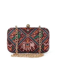 Anya Maroon, Blue & Multi Patola Print Rectangular Box Clutch image 3