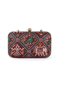 Anya Maroon, Blue & Multi Patola Print Rectangular Box Clutch image 4