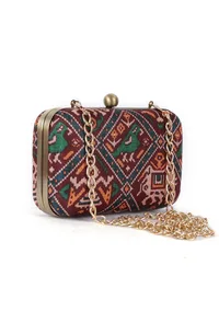Anya Maroon, Blue & Multi Patola Print Rectangular Box Clutch image 5
