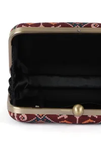 Anya Maroon, Blue & Multi Patola Print Rectangular Box Clutch image 6